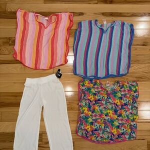 Girls' Multi-Color Striped & Floral Knit Tops - Set of 4